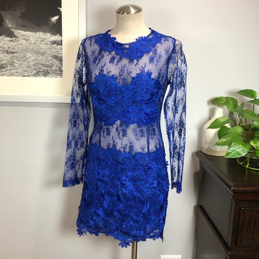 AKIRA Blue Lace Mini Dress - Picture 14 of 14